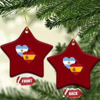 Argentina Spain Flag Two Hearts Graphic Ceramic Ornament Dual Argentine Spanish Heritage Love Pride