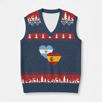 Argentina Spain Flag Two Hearts Graphic V-Neck Knit Sweater Vest Dual Argentine Spanish Heritage Love Pride
