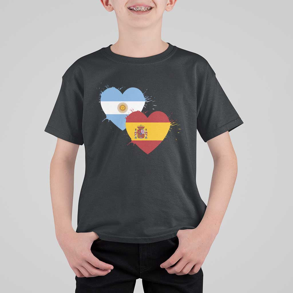 Argentina Spain Flag Two Hearts Graphic T Shirt For Kid Dual Argentine Spanish Heritage Love Pride