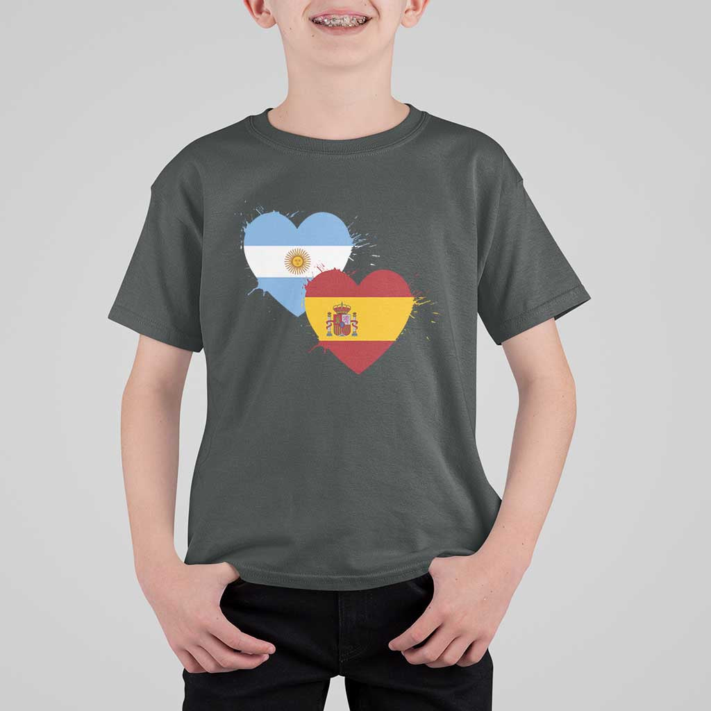 Argentina Spain Flag Two Hearts Graphic T Shirt For Kid Dual Argentine Spanish Heritage Love Pride