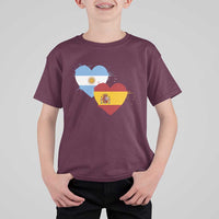 Argentina Spain Flag Two Hearts Graphic T Shirt For Kid Dual Argentine Spanish Heritage Love Pride