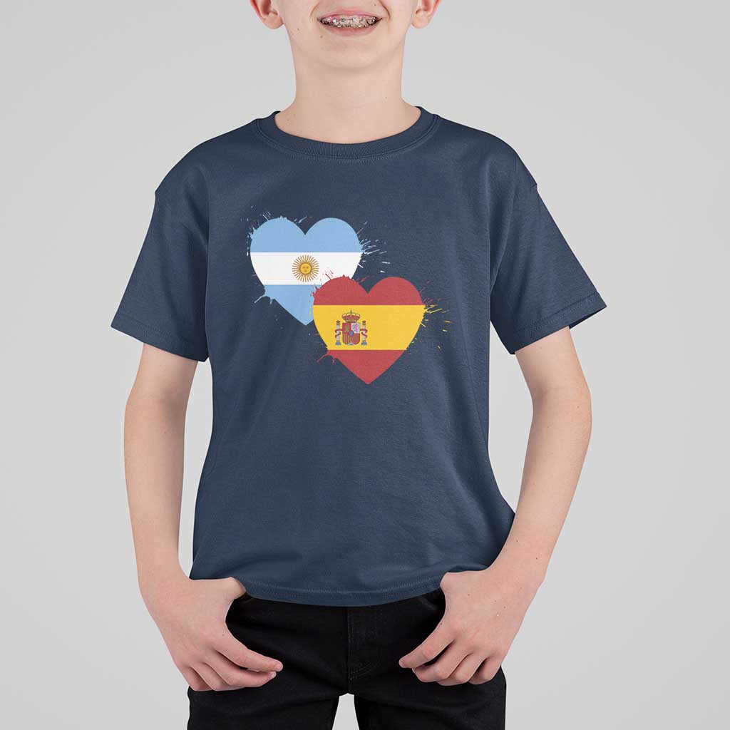 Argentina Spain Flag Two Hearts Graphic T Shirt For Kid Dual Argentine Spanish Heritage Love Pride