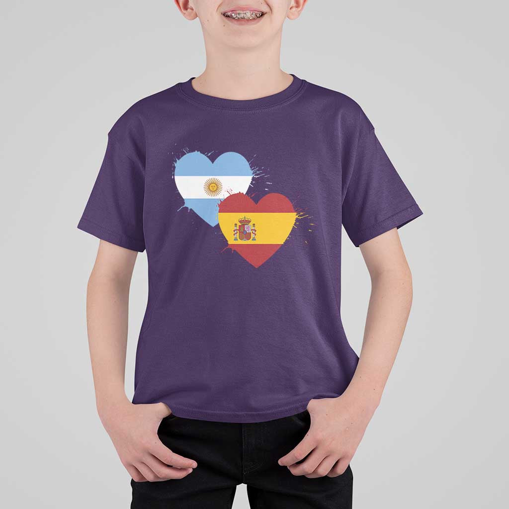 Argentina Spain Flag Two Hearts Graphic T Shirt For Kid Dual Argentine Spanish Heritage Love Pride