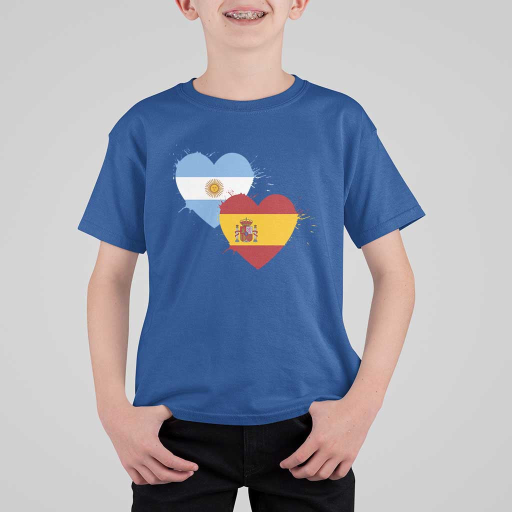 Argentina Spain Flag Two Hearts Graphic T Shirt For Kid Dual Argentine Spanish Heritage Love Pride