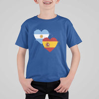 Argentina Spain Flag Two Hearts Graphic T Shirt For Kid Dual Argentine Spanish Heritage Love Pride