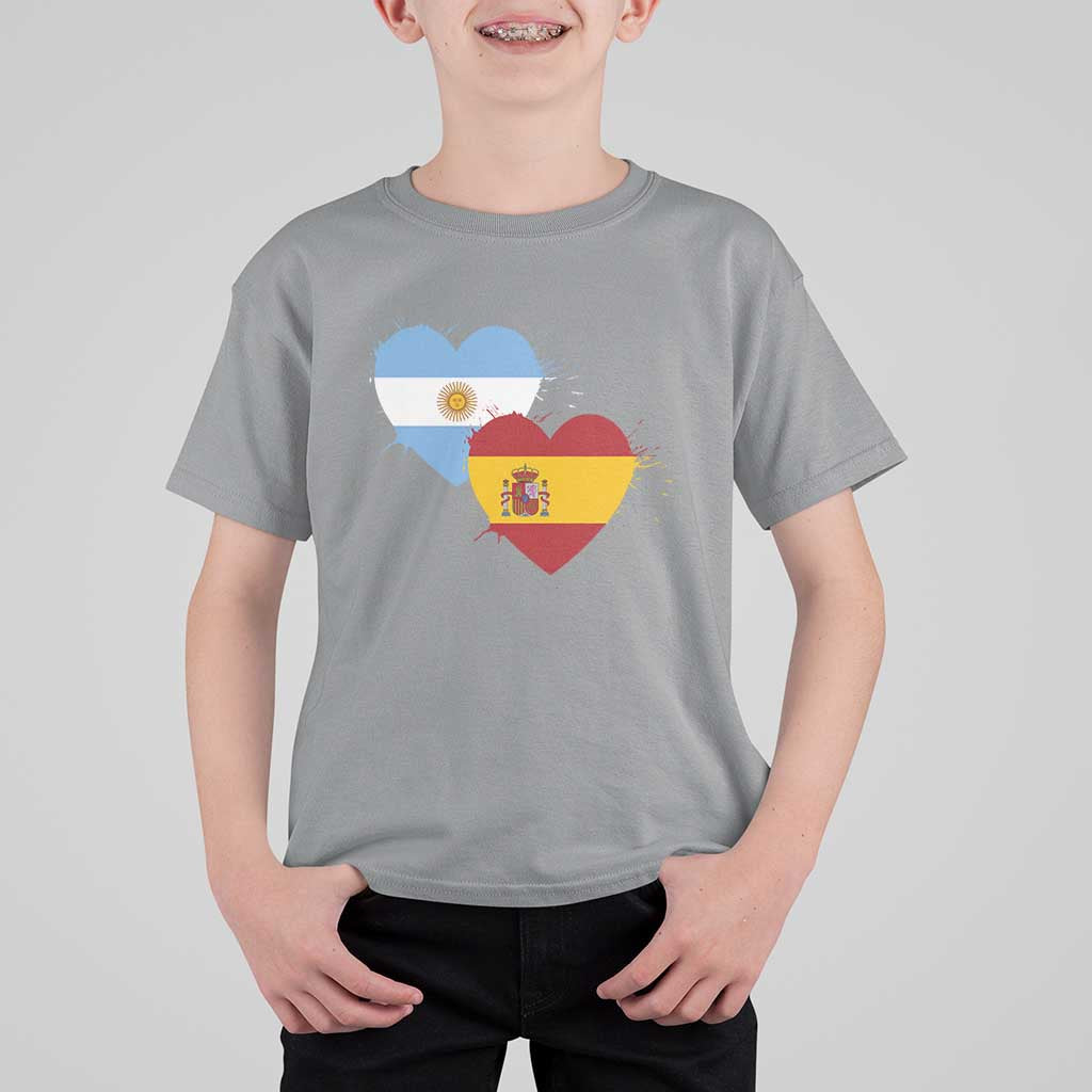 Argentina Spain Flag Two Hearts Graphic T Shirt For Kid Dual Argentine Spanish Heritage Love Pride