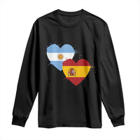 Argentina Spain Flag Two Hearts Graphic Long Sleeve Shirt Dual Argentine Spanish Heritage Love Pride