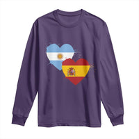 Argentina Spain Flag Two Hearts Graphic Long Sleeve Shirt Dual Argentine Spanish Heritage Love Pride