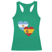 Argentina Spain Flag Two Hearts Graphic Racerback Tank Top Dual Argentine Spanish Heritage Love Pride