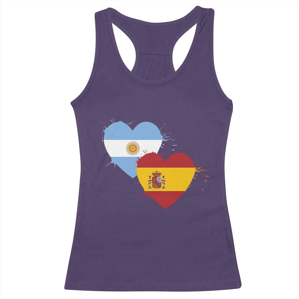 Argentina Spain Flag Two Hearts Graphic Racerback Tank Top Dual Argentine Spanish Heritage Love Pride