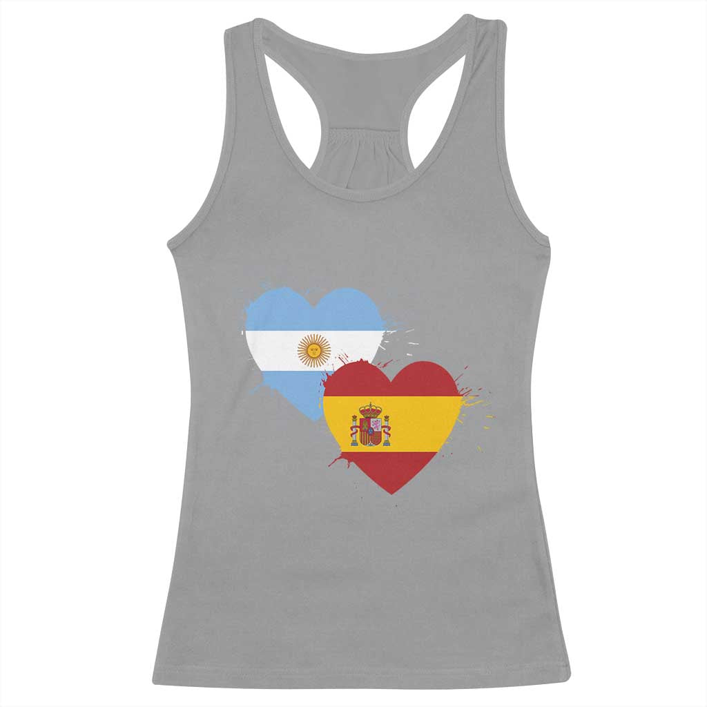 Argentina Spain Flag Two Hearts Graphic Racerback Tank Top Dual Argentine Spanish Heritage Love Pride