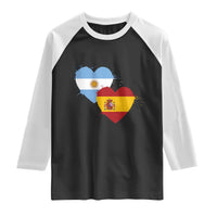 Argentina Spain Flag Two Hearts Graphic Raglan Shirt Dual Argentine Spanish Heritage Love Pride