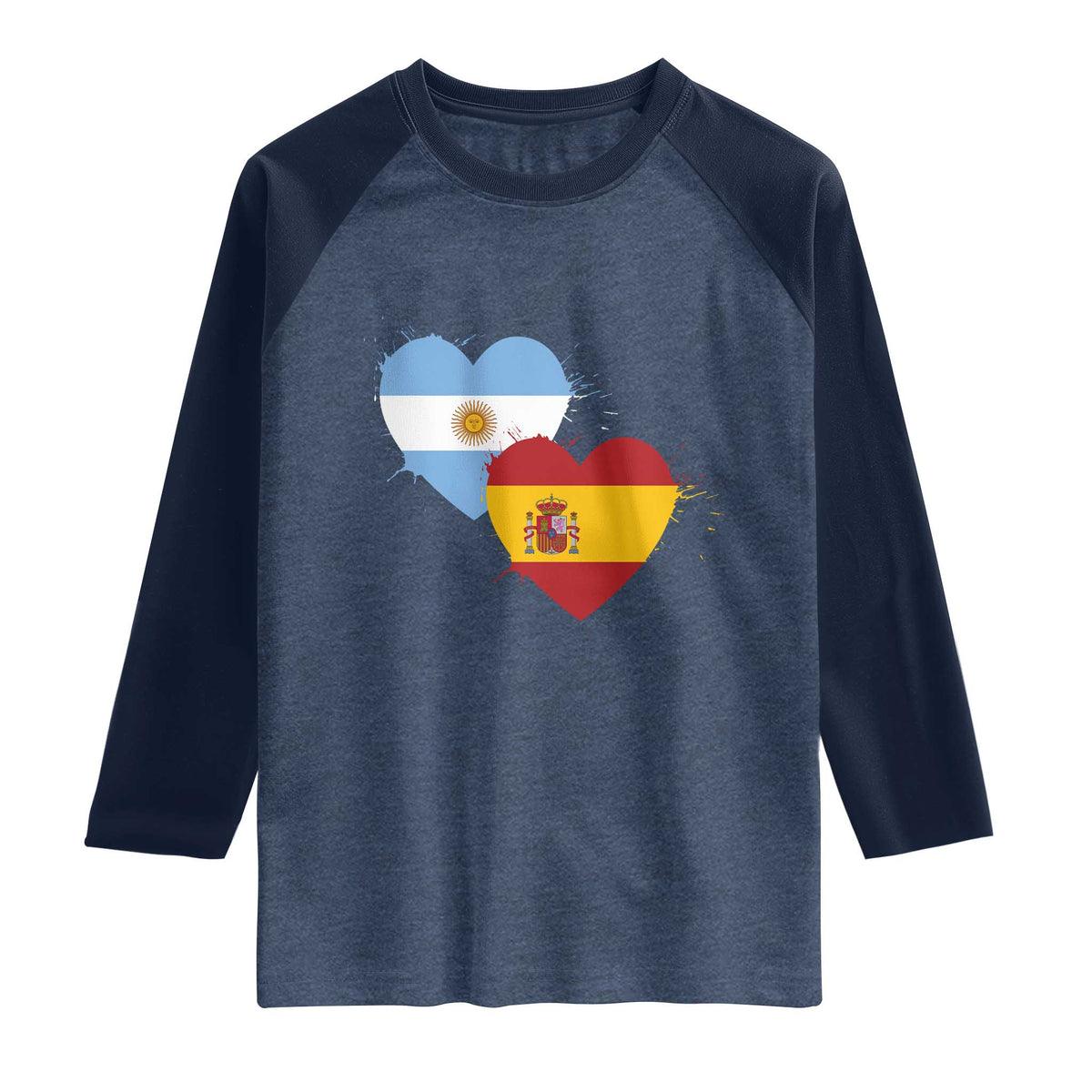 Argentina Spain Flag Two Hearts Graphic Raglan Shirt Dual Argentine Spanish Heritage Love Pride