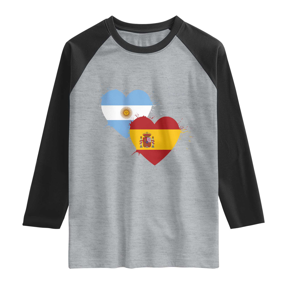 Argentina Spain Flag Two Hearts Graphic Raglan Shirt Dual Argentine Spanish Heritage Love Pride