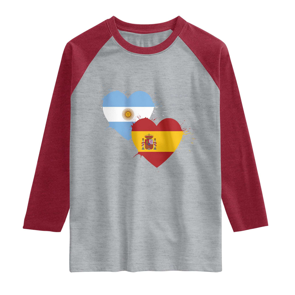 Argentina Spain Flag Two Hearts Graphic Raglan Shirt Dual Argentine Spanish Heritage Love Pride