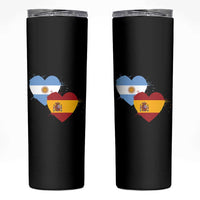 Argentina Spain Flag Two Hearts Graphic Skinny Tumbler Dual Argentine Spanish Heritage Love Pride
