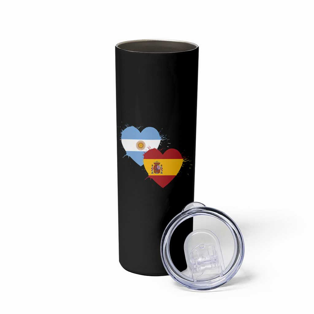 Argentina Spain Flag Two Hearts Graphic Skinny Tumbler Dual Argentine Spanish Heritage Love Pride
