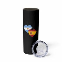 Argentina Spain Flag Two Hearts Graphic Skinny Tumbler Dual Argentine Spanish Heritage Love Pride