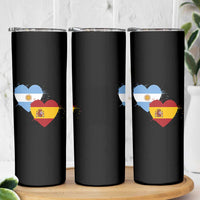 Argentina Spain Flag Two Hearts Graphic Skinny Tumbler Dual Argentine Spanish Heritage Love Pride