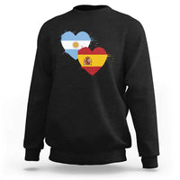 Argentina Spain Flag Two Hearts Graphic Sweatshirt Dual Argentine Spanish Heritage Love Pride