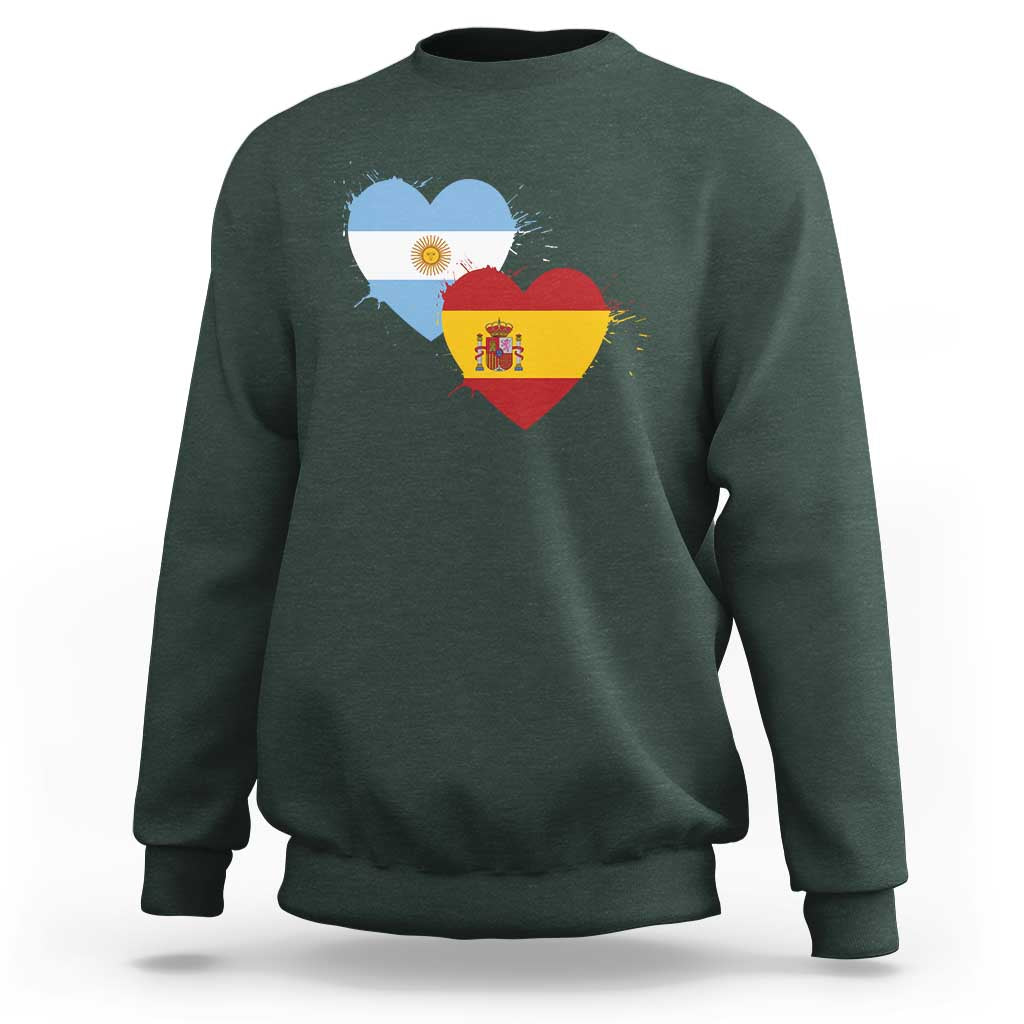 Argentina Spain Flag Two Hearts Graphic Sweatshirt Dual Argentine Spanish Heritage Love Pride