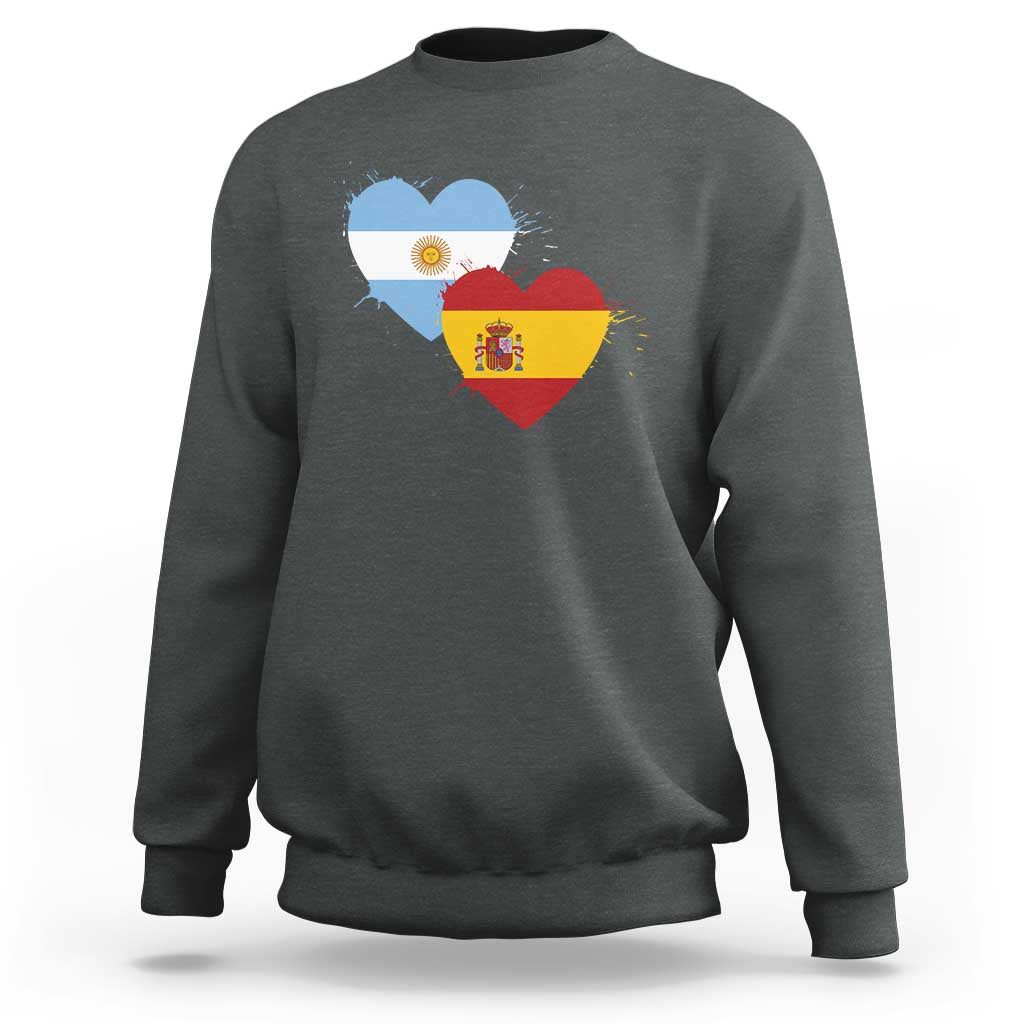Argentina Spain Flag Two Hearts Graphic Sweatshirt Dual Argentine Spanish Heritage Love Pride