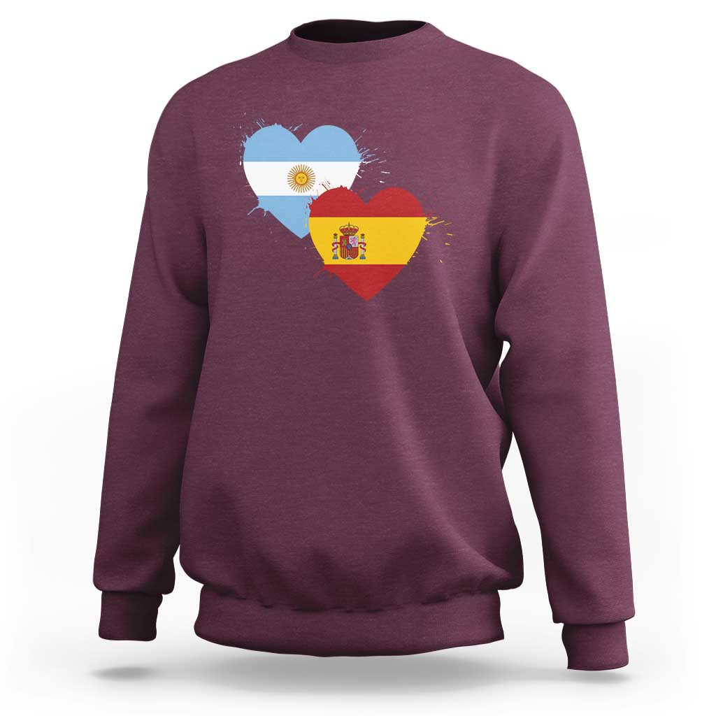 Argentina Spain Flag Two Hearts Graphic Sweatshirt Dual Argentine Spanish Heritage Love Pride