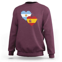 Argentina Spain Flag Two Hearts Graphic Sweatshirt Dual Argentine Spanish Heritage Love Pride