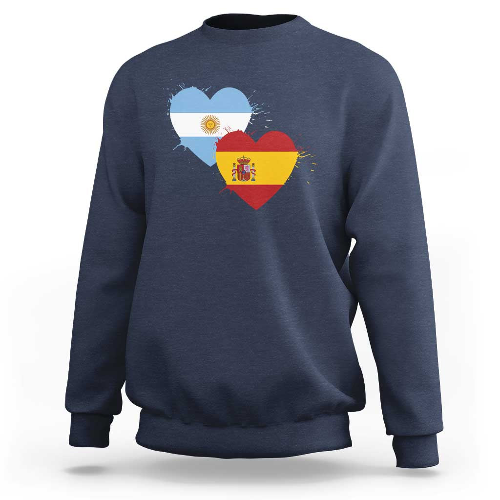 Argentina Spain Flag Two Hearts Graphic Sweatshirt Dual Argentine Spanish Heritage Love Pride