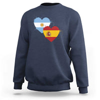 Argentina Spain Flag Two Hearts Graphic Sweatshirt Dual Argentine Spanish Heritage Love Pride