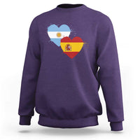 Argentina Spain Flag Two Hearts Graphic Sweatshirt Dual Argentine Spanish Heritage Love Pride