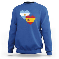 Argentina Spain Flag Two Hearts Graphic Sweatshirt Dual Argentine Spanish Heritage Love Pride