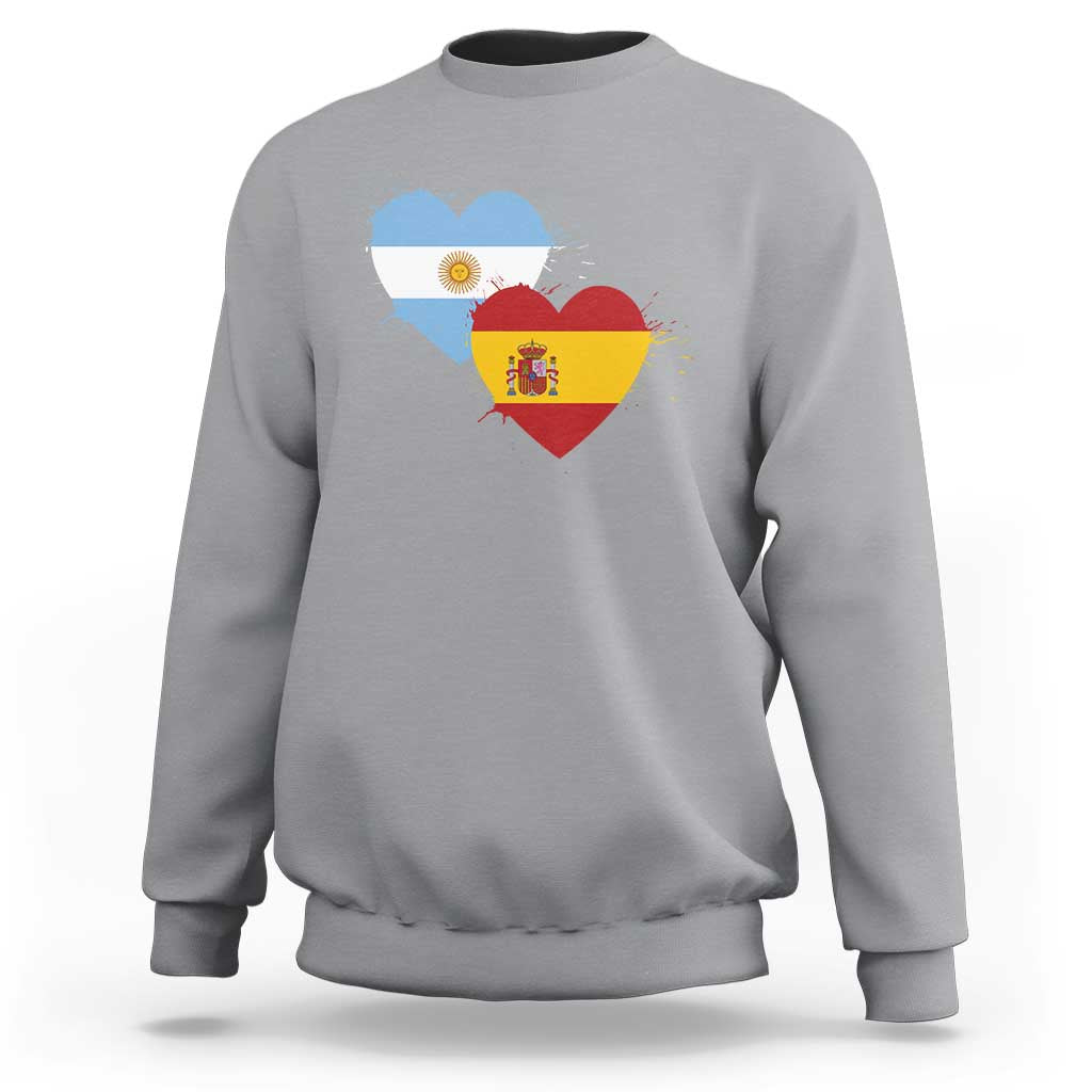 Argentina Spain Flag Two Hearts Graphic Sweatshirt Dual Argentine Spanish Heritage Love Pride