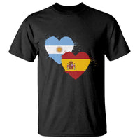 Argentina Spain Flag Two Hearts Graphic T Shirt Dual Argentine Spanish Heritage Love Pride