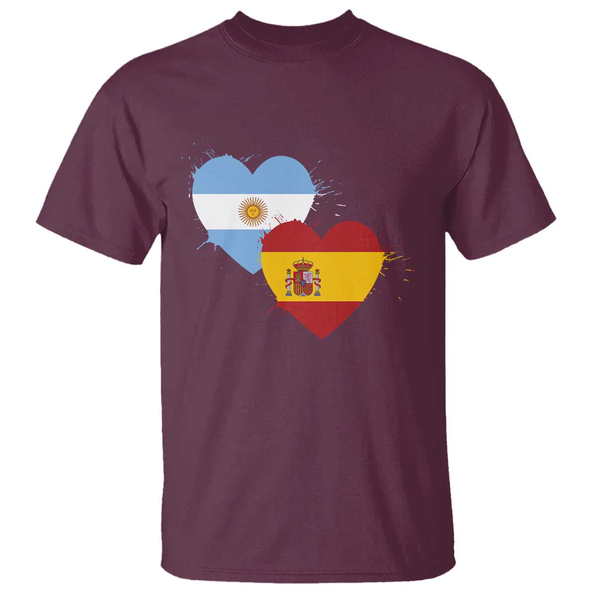 Argentina Spain Flag Two Hearts Graphic T Shirt Dual Argentine Spanish Heritage Love Pride
