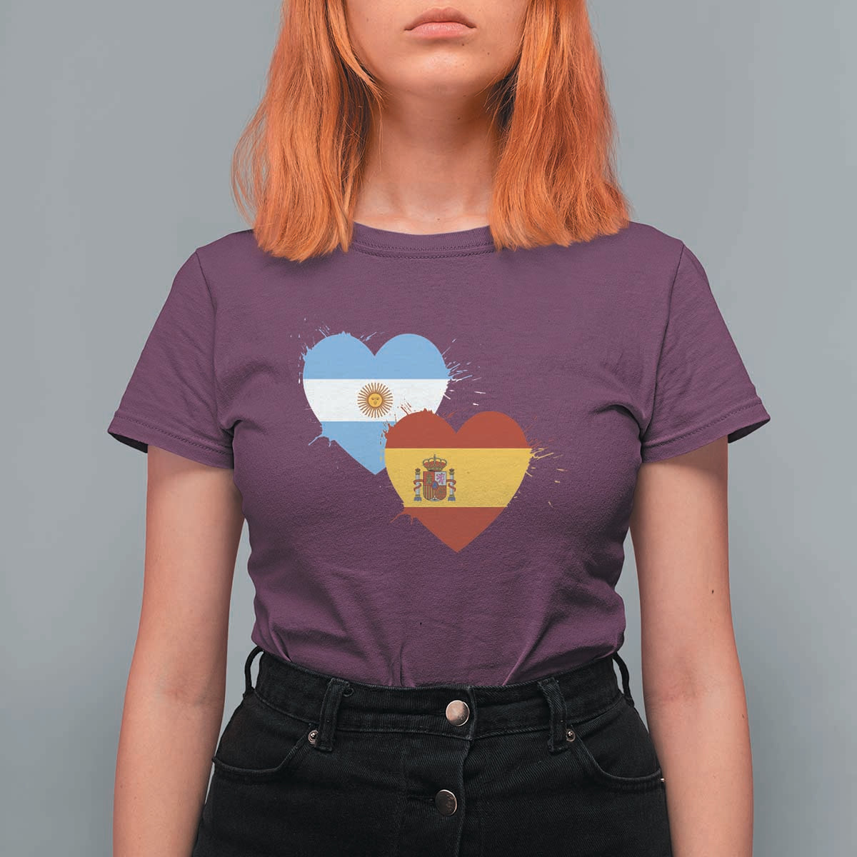 Argentina Spain Flag Two Hearts Graphic T Shirt For Women Dual Argentine Spanish Heritage Love Pride