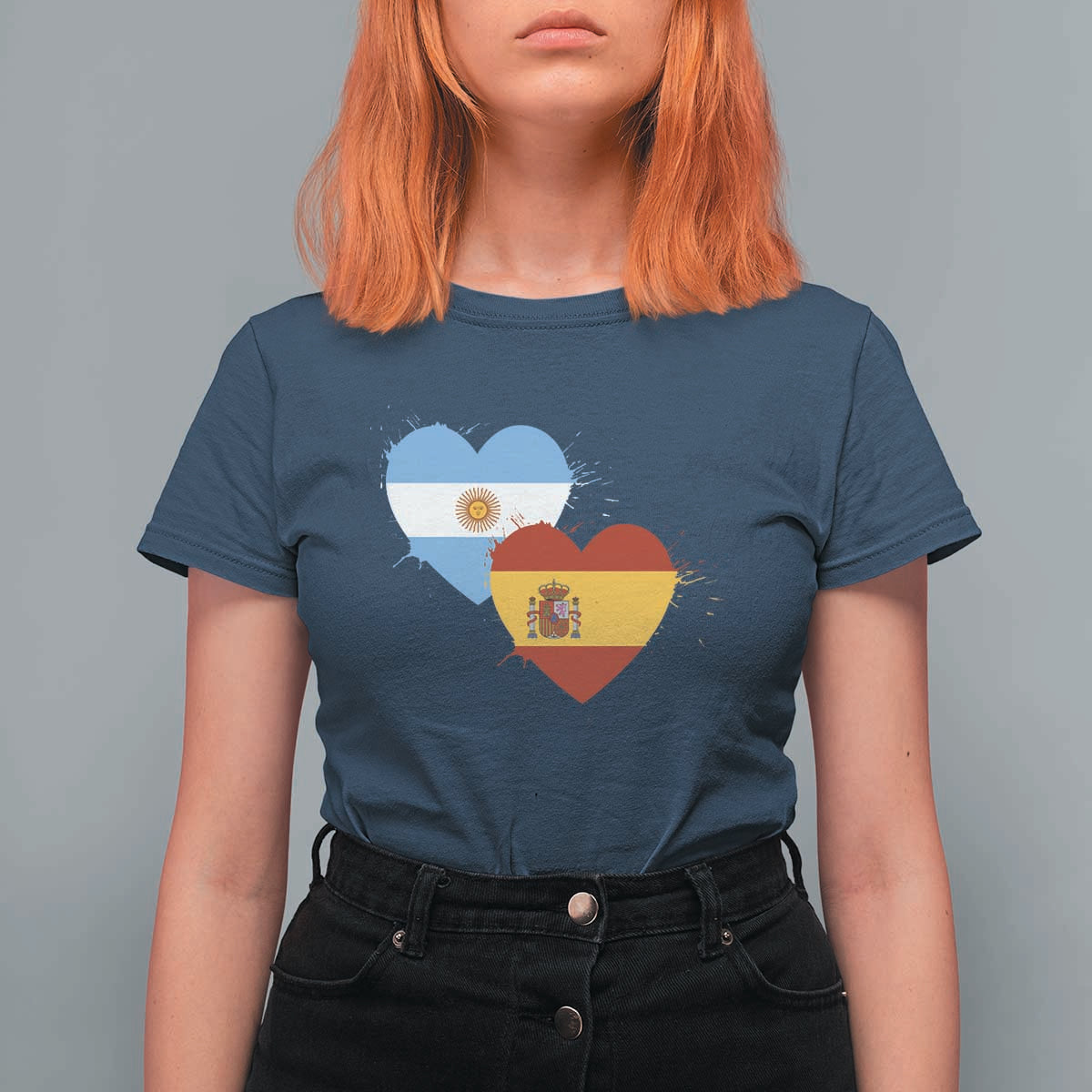 Argentina Spain Flag Two Hearts Graphic T Shirt For Women Dual Argentine Spanish Heritage Love Pride