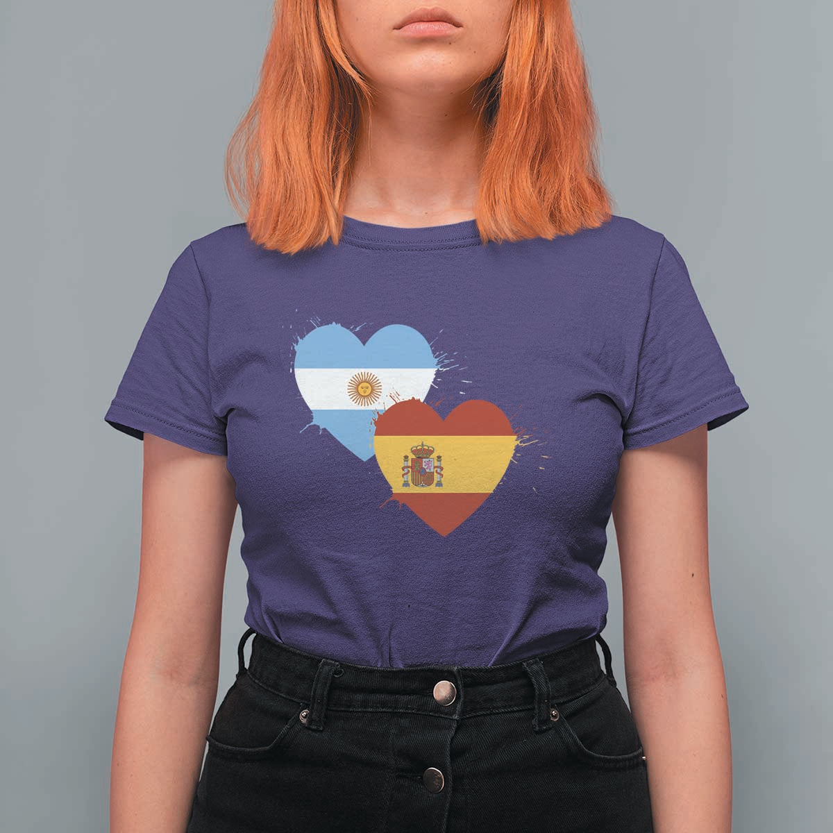 Argentina Spain Flag Two Hearts Graphic T Shirt For Women Dual Argentine Spanish Heritage Love Pride