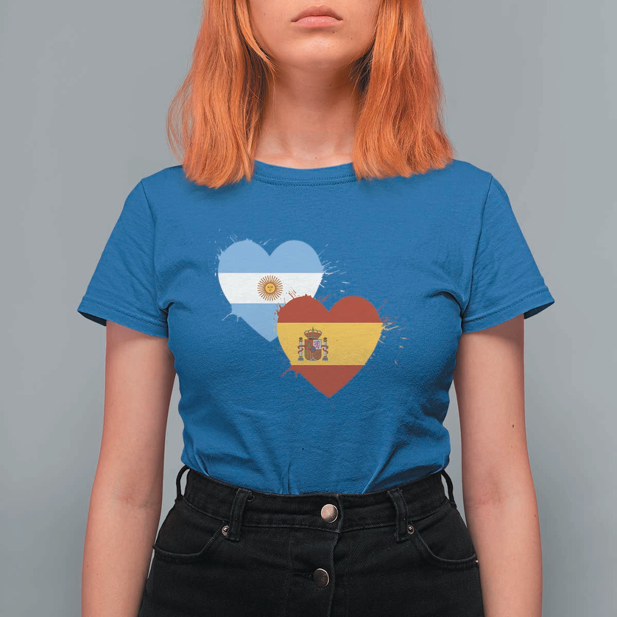 Argentina Spain Flag Two Hearts Graphic T Shirt For Women Dual Argentine Spanish Heritage Love Pride