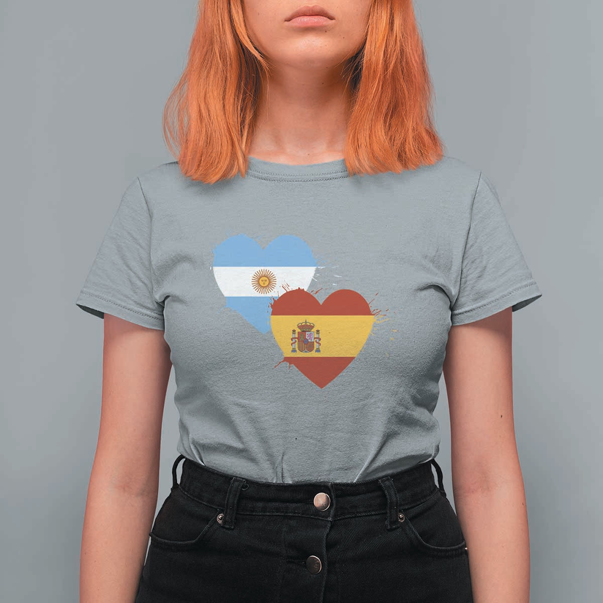 Argentina Spain Flag Two Hearts Graphic T Shirt For Women Dual Argentine Spanish Heritage Love Pride