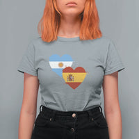 Argentina Spain Flag Two Hearts Graphic T Shirt For Women Dual Argentine Spanish Heritage Love Pride