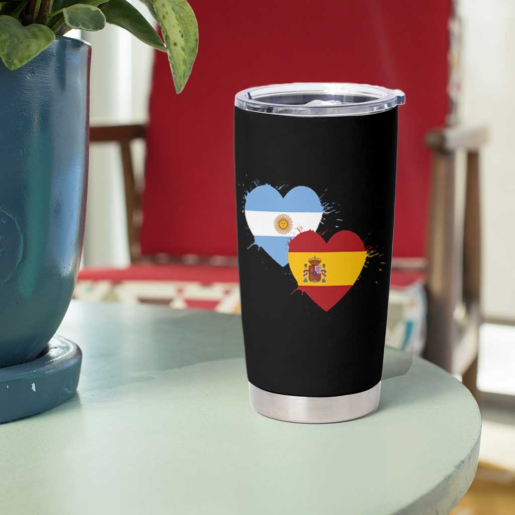 Argentina Spain Flag Two Hearts Graphic Tumbler Cup Dual Argentine Spanish Heritage Love Pride
