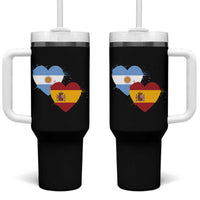 Argentina Spain Flag Two Hearts Graphic Tumbler With Handle Dual Argentine Spanish Heritage Love Pride