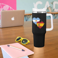 Argentina Spain Flag Two Hearts Graphic Tumbler With Handle Dual Argentine Spanish Heritage Love Pride