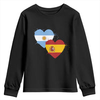 Argentina Spain Flag Two Hearts Graphic Youth Sweatshirt Dual Argentine Spanish Heritage Love Pride