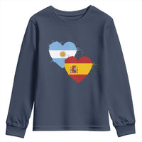 Argentina Spain Flag Two Hearts Graphic Youth Sweatshirt Dual Argentine Spanish Heritage Love Pride