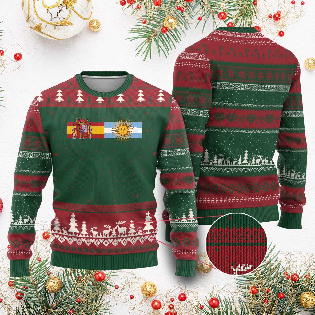 Spain Argentina Dual Flag Graphic Ugly Christmas Sweater Mixed Roots Spanish Argentine Heritage Pride Match Day