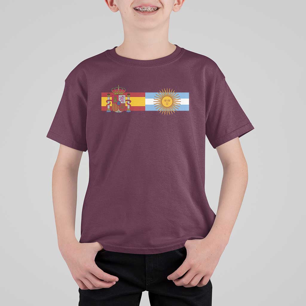 Spain Argentina Dual Flag Graphic T Shirt For Kid Mixed Roots Spanish Argentine Heritage Pride Match Day