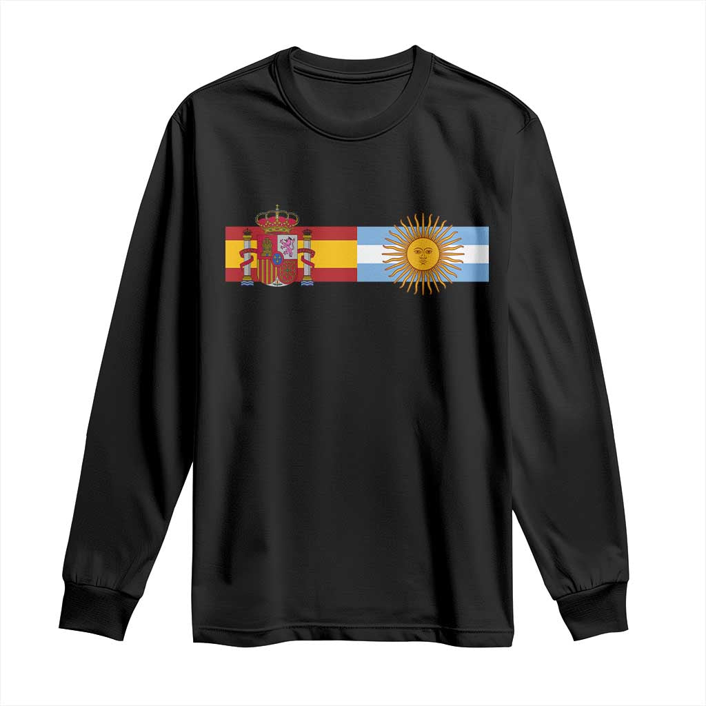 Spain Argentina Dual Flag Graphic Long Sleeve Shirt Mixed Roots Spanish Argentine Heritage Pride Match Day