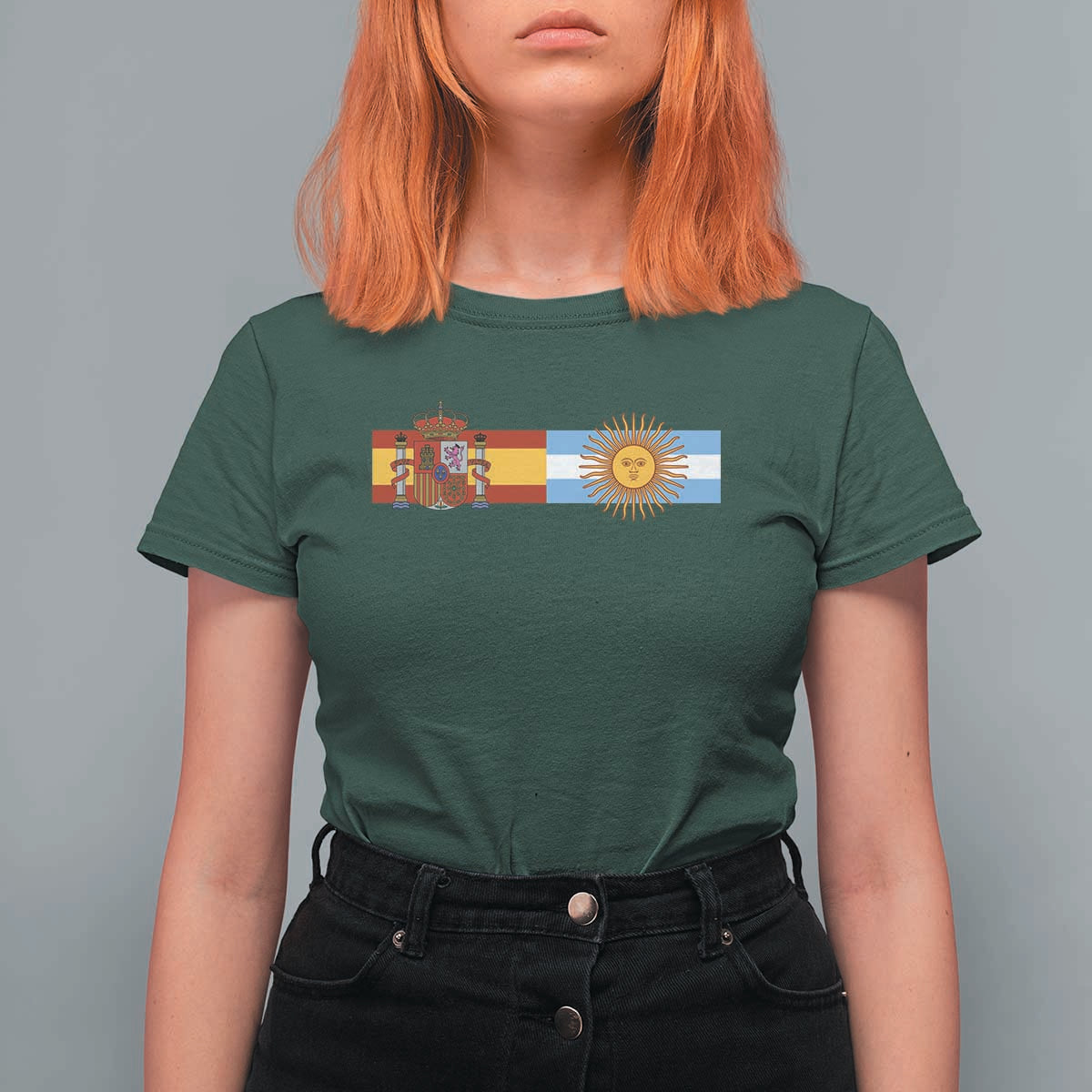 Spain Argentina Dual Flag Graphic T Shirt For Women Mixed Roots Spanish Argentine Heritage Pride Match Day